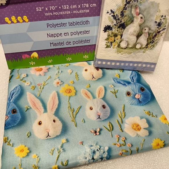 Other - 🐰Easter Spring Blue Bunny Tablecloth & 18 Paper Napkins